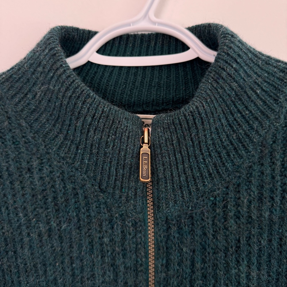 Vintage L.L.Bean Wool Alpaca Sweater Made in USA Chunky Knit Forest Green Mens L - Picture 4 of 16